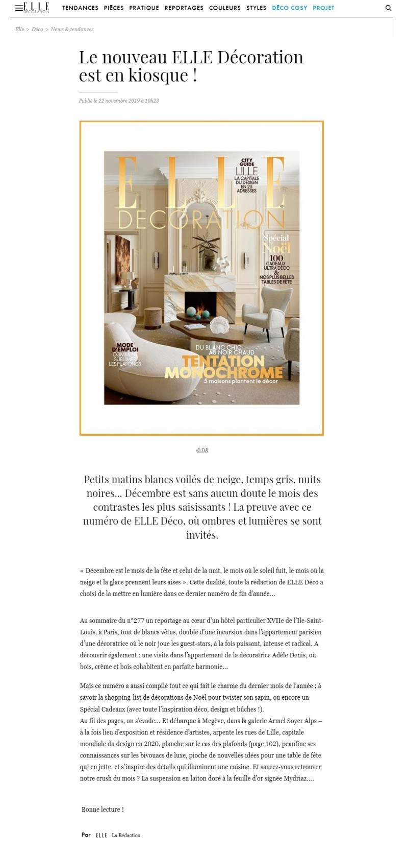 Jennifer Midoz – Elle Décoration France Novembre 2019